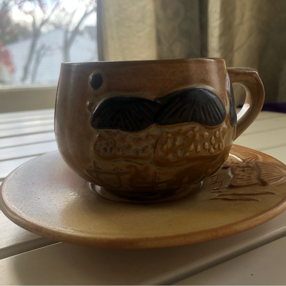 Vintage Mushroom Pattern Asian Tea Cup